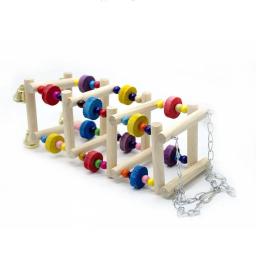 Papagaio de madeira pendurado arco-íris escalada escada brinquedo com sinos gaiola pássaro acessórios para grandes pequenos pássaros - Image 3