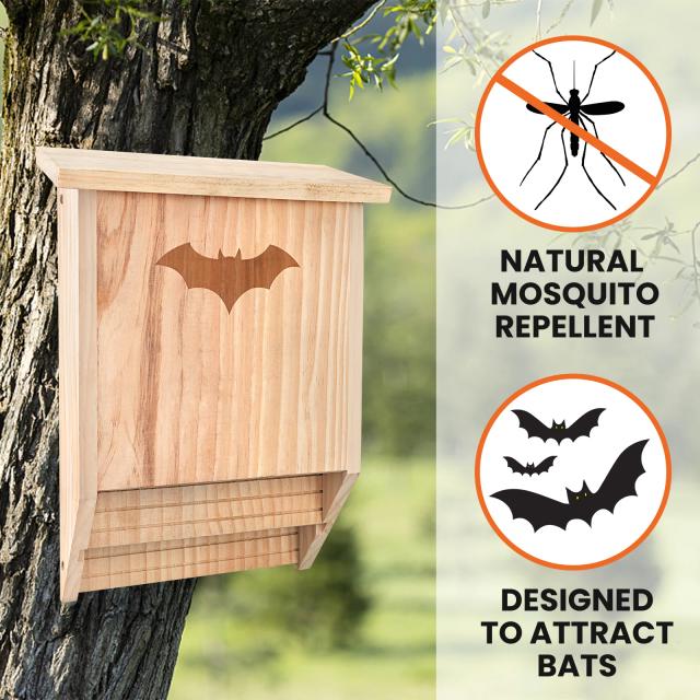 Jardim ao ar livre Ninho de madeira Bat Madeira maciça Vento e chuva Snow Bat Pet House Insect Fan Ventilador
