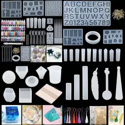 Kit De Moldes De Silicone Com Suprimentos De Resina Epóxi, Flores Secas, Flocos De Folha, Cordão De Colar, Ganchos Brinco, Fazer Jóias DIY - Image 1