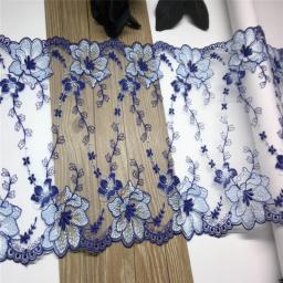 Azul floral bordado malha rendas guarnição diy artesanato acessórios vestido tecido azul flor bordado rendas para roupas agulha trabalho - Image 3