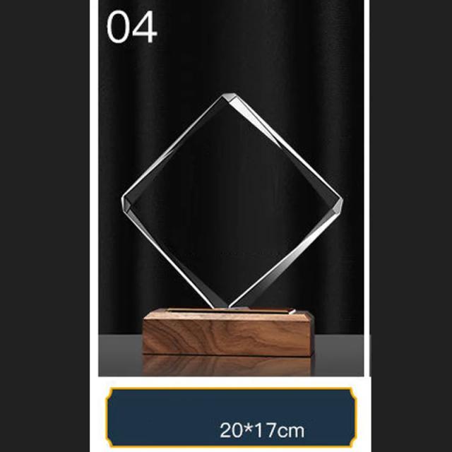 Troféu de Cristal Personalizado com Base em Madeira Maciça para Eventos Esportivos e Decoração de Ambientes