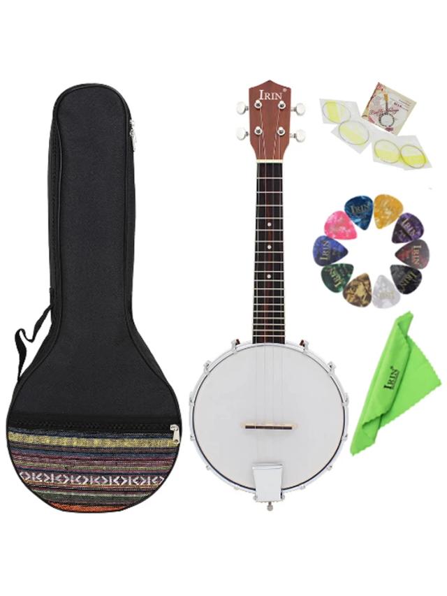 Banjo IRIN-4 String: Instrumento Musical Ideal para Jazz com Acessórios e Finger Picks Inclusos