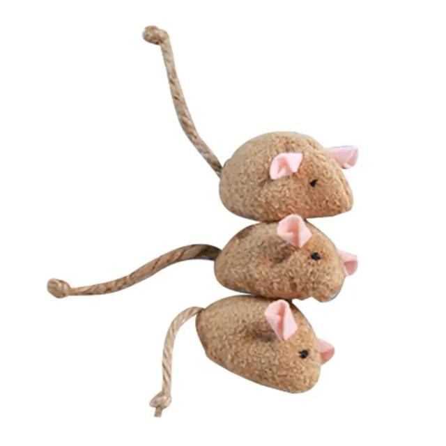 Conjunto de 3 Brinquedos de Pelúcia em Forma de Rato para Gatos e Cães Pequenos e Médios - Ideal para Morder e Brincar