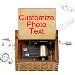 Caixa de música de mão, Wind Up, Música personalizada, Foto e texto, De madeira, Deixar mensagem, 4000 Estilos - Image 1