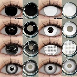AMARA 2pcs Cosplay Lentes de Contato Coloridas Lentes de Contato Branco Louco Anime Lentes de Olho Preto Halloween Beleza Lente de Maquiagem - Image 1