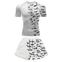 Conjuntos de roupas para ginástica masculina, atletismo de secagem rápida, protetor de rash, camisolas baselayers, shorts com bolsos com estampa 3D, tops corrida - Image 2