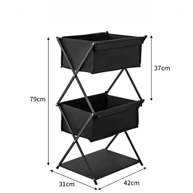 Rack Dobrável Multifuncional de Três Camadas para Armazenamento Portátil em Piqueniques e Acampamentos