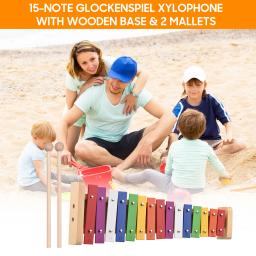 Glockenspiel Xilofone com Base De Madeira, Barras De Alumínio Coloridas, Instrumento Musical Educativo, Presente De Percussão, 15 Notas - Image 6