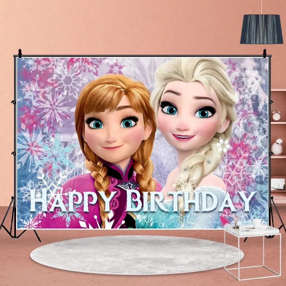 Disney-Artigos para festas temáticas congeladas, talheres descartáveis, copos de papel, guardanapos, placas, faixas, Elsa e Anna, rosa, decoração de aniversário - Image 1