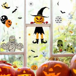 1 folha de decoração de halloween adesivo de parede halloween abóbora bruxa janela adere adesivos diy decoração de janela de vidro adesivos - Image 4