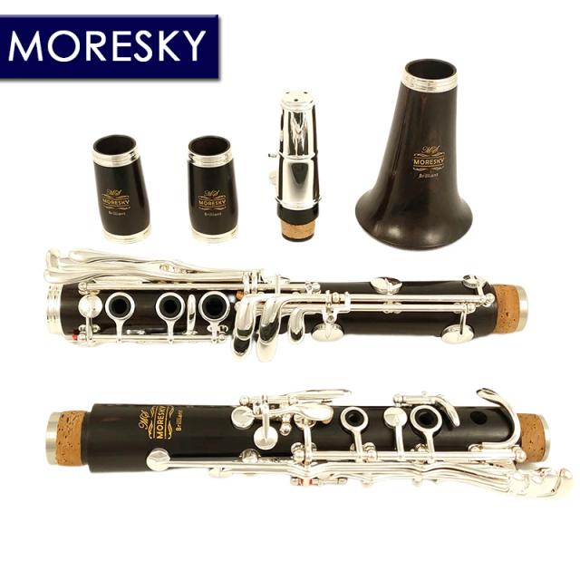MORESKY Clarinete Profissional Bb Ébano Banhado a Prata 19 Teclas