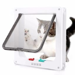 Porta Basculante cão Gato com 4 Way Flap Porta Trava de Segurança para o Cão Gatos Gatinho Plástico ABS Pequeno Pet Portão portas de Batente de porta Kit Gato Cães Porta Basculante cão Gato com 4 Way Flap Porta Trava d - Image 2