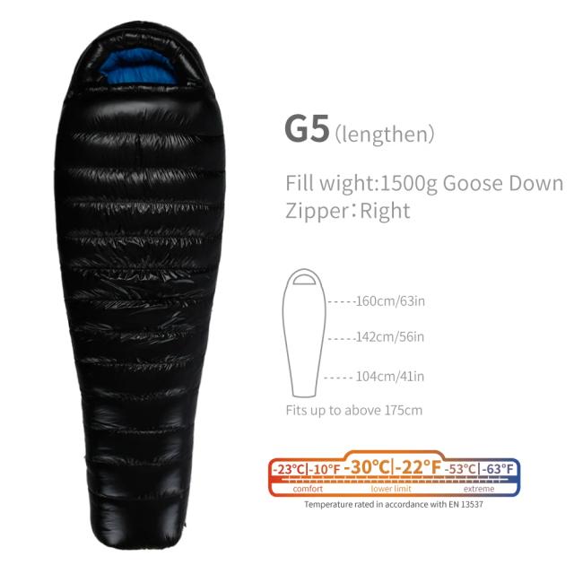 Saco de Dormir AEGISMAX G1-G5 Série 800FP de Penugem de Ganso Ultraleve para Acampamento ao Ar Livre - Ideal para Homens e Mulheres