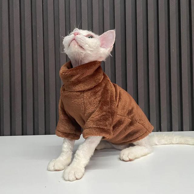 Gola Alta Coral Quente para Gatos Sphynx - Roupas de Inverno Sem Pêlos e Acessórios Estilosos para seu Gatinho