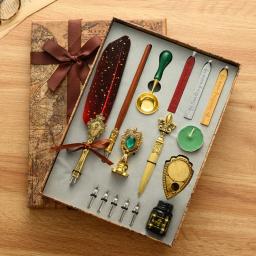 Retro pena mergulho caneta carimbo conjunto, requintado caneta-tinteiro conjuntos, arte suprimentos, artesanato presentes para casa e escritório, artigos de papelaria - Image 3