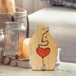 Urso de madeira Estátua Family Art Puzzle, Desktop Ornamento, Coração Puzzle, Decoração Home, Dia das Mães, Presente de Aniversário - Image 4