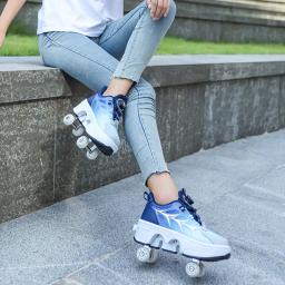 Patins de 4 rodas deformar sapatos de patins profissional dupla fileira patins jovens das mulheres dos homens tênis parkour deformação sapatos presente - Image 5