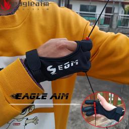 Águia preto luvas de tiro com arco 3 dedos mão náilon pano protetor guarda dedo luva para recurvo arco composto tiro besta - Image 1