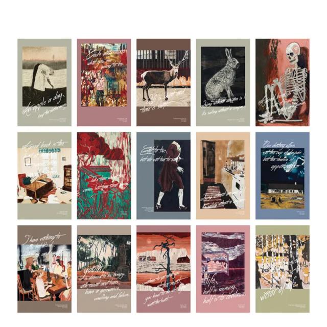 Pinturas Retro em Postais com Mensagens, Arte de Van Gogh, Monet e Picasso - Lote com 15 Cartões Presentes