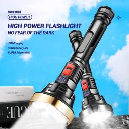 Grande Luz Forte LED Lanterna USB Recarregável Tático Caça Camping Lanterna Construído em Bateria Flash Light Power Display - Image 1