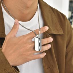 Aço inoxidável Dog Tag Checkerboard Pingente Colares para Homens, Simples Colar Militar com Caixa de Corrente, Nunca Desvanece Jóias, Meninos - Image 3