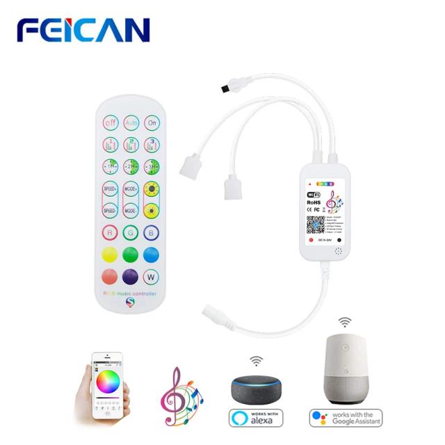 Controlador RGB WiFi para Luzes LED Strip com Controle Remoto, Compatível com SMD5050 e 2835, Funciona com Alexa e Google Home, DC5-24V
