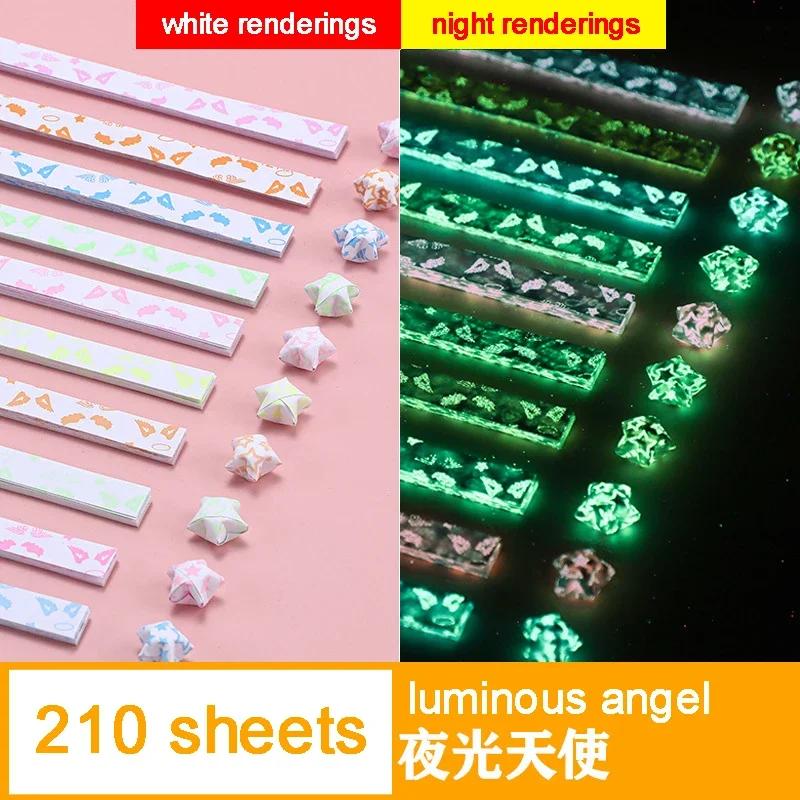 Papel Luminous Origami Stars, Papel Artesanal Dobrável, Artes DIY Artesanato Suprimentos, Decoração Lucky Star, Tiras de 10 Cores, 210 Folhas - Image 1