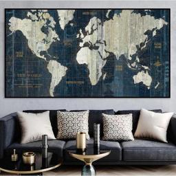 Estilo Metal vintage Mapa do mundo Arte da parede Cartazes Moderno Requintado Home Room Decor Pintura Da Lona Mural Imagem Impressão Arte Presente - Image 4