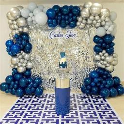Kit De Arco De Garland De Látex Balão, Festa De Aniversário, Casamento, Graduação, Decoração De Chuveiro De Bebê, Azul Royal e Prata - Image 5