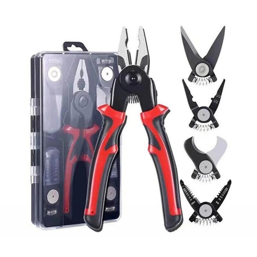 Combinação Conjunto De Ferramentas De Alicate Intercambiável, Kit De Descascador De Fios, Quebrando O Fio, Apontou Alicate De Nariz Ferramentas, Multi-Ferramenta, 5 em 1 - Image 1