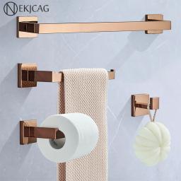 Rose Gold Banheiro Hardware Set, Robe Gancho De Aço Inoxidável, Barra De Toalha, Suporte De Papel De Rolo De Toalha, Anel De Toalha, Acessórios Do Banheiro - Image 1