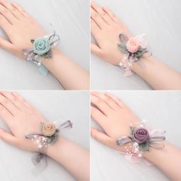 Rosas de seda branco pulso corsage flores para damas de honra flor pulseira rosa nupcial irmãs acessórios de casamento - Image 5