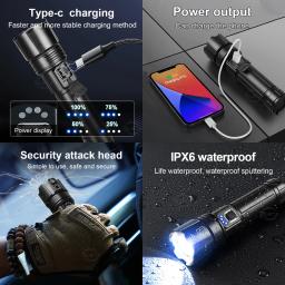 Lanterna LED mais poderosa, lanterna recarregável, lanterna tática de 3000 m, lanterna ultra potente com carregamento USB - Image 5