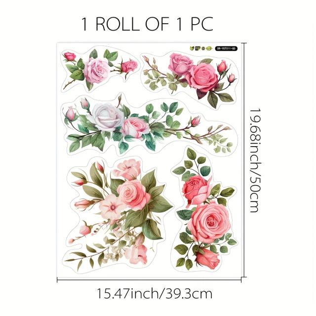 Adesivos Decorativos Impermeáveis e Antiderrapantes com Padrão de Rosebud Multicolorido para Banheiro e Lavatório - 1 Peça