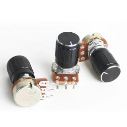 5 conjunto wh148 potenciômetro 15mm 3pin com liga de alumínio preto tampa do botão 1k 2k 5k 10k 20k 50k 100k 250k 1m kit potenciômetro linear - Image 3