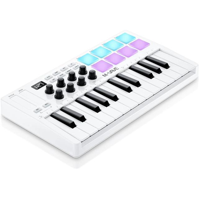 Controlador de Teclado M-Vave-Mini com 25 Teclas MIDI, 8 Pads RGB e Software Studio para DJ e Beatmaking