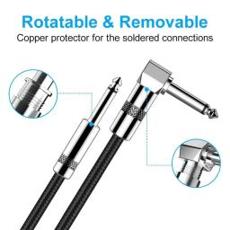 Cabo de áudio para guitarra elétrica, instrumento baixo, cabo de amplificador, ângulo reto reto, 10m, 5m, 3m, 2m, 1m, qualidade Aux, 1/4 - Image 5