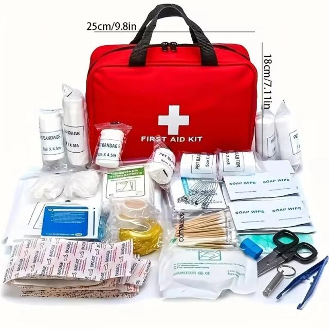 Kit Portátil de Primeiros Socorros para Caminhadas e Camping com 184 Peças de Suprimentos Médicos Essenciais