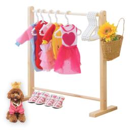 Cabide para animais de estimação rack de armazenamento de espaço para animais de estimação forte durável cão gato roupas cabide roupas do bebê crianças armário de madeira carrinho cabide rack - Image 3
