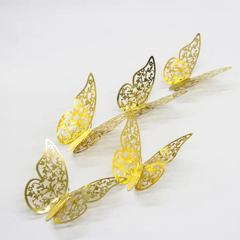 12 pçs/set 3d oco borboletas adesivos metal ouro prata rosa ouro oco borboleta para festa balões decoração de casa decoração da parede - Image 1