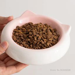 Criativo cerâmica plana fundo gato orelha forma comida tigela, prato de jantar, anti viragem, pet fornecimentos, tigela bebendo, 1pc - Image 6