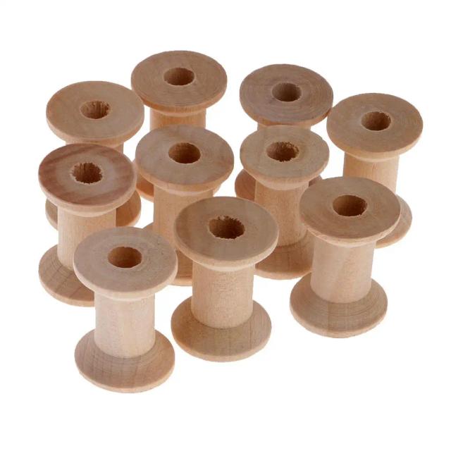 Carretéis de Linha de Costura de Madeira Natural para Artesanato DIY - 10 Peças de Bobinas Vazias, 28x21mm
