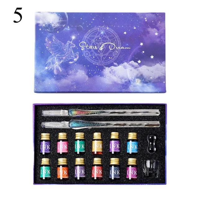 Conjunto de Canetas de Vidro Highergo com 12 Cores de Tinta para Caligrafia e Arte - 16 Peças Perfeitas para Crianças e Presentes para Artistas