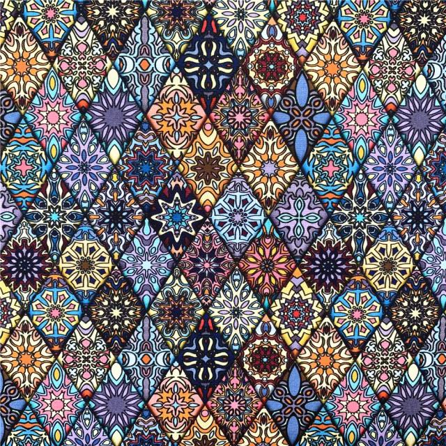 Tecido 100% Algodão com Design Africano em Geometria Multi-Diamante para DIY, Decoração e Vestidos