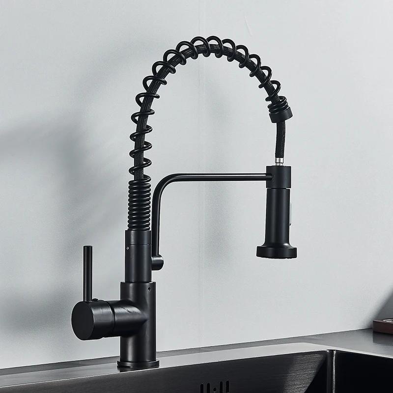 Torneira de cozinha flexível preta fosca, Pull Down Pulverizador, Bico de modos duplos, Torneiras misturadoras para pia, Água quente e fria, Gourmet - Image 1