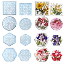 8 pçs retro textura copo almofada silicone molde redondo flor quadrado hexagonal coaster frutas doces bandeja de armazenamento resina cola epoxy molde - Image 1