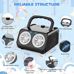 Máquina automática de bolhas para crianças, Bubble Maker portátil, 2 ventiladores, 50000 + bolhas por minuto, atualização - Image 3