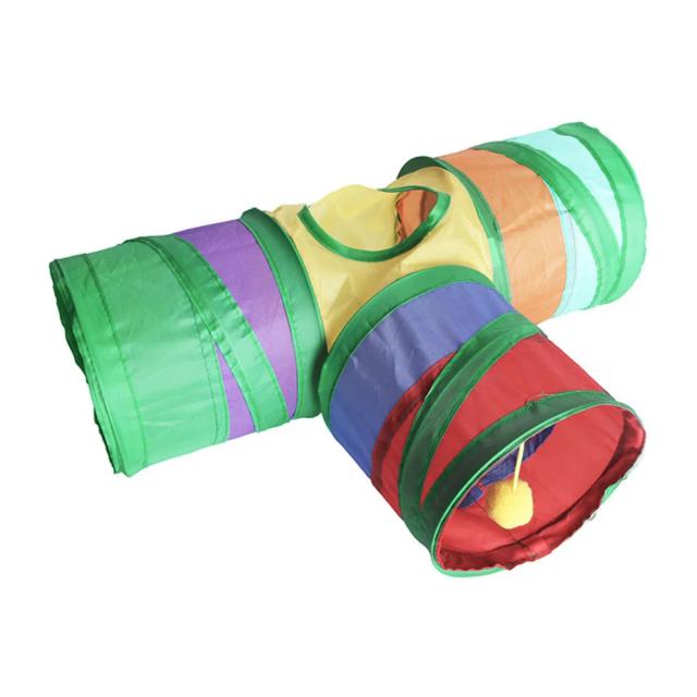 Brinquedo Interativo Dobrável para Gatos com Túnel e Bola, Tenda Crinkle Três Vias para Pets em Ambientes Internos