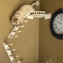 Parede de madeira Cat Tree com Sisal Escada e Plataforma, Escalada Prateleiras, Hammock Bridge, Pet Furniture, Playground para Gatinho - Image 3
