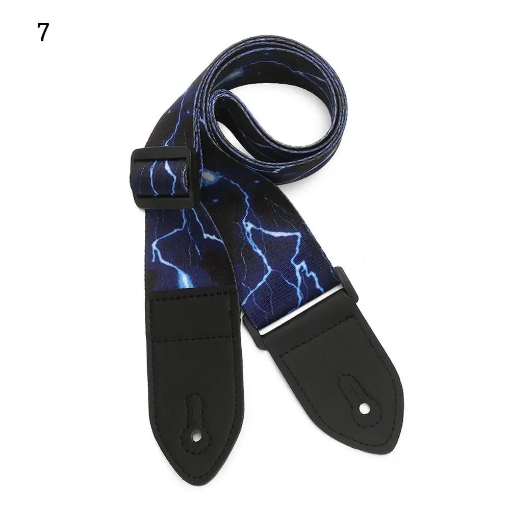 Correia de guitarra colorida estilo estampado, cinto de nylon ajustável, extremidade de couro PU, baixo e guitarra elétrica acústica - Image 1
